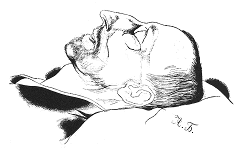 Александр Блок на смертном одре. Рисунок Юрия Анненкова.